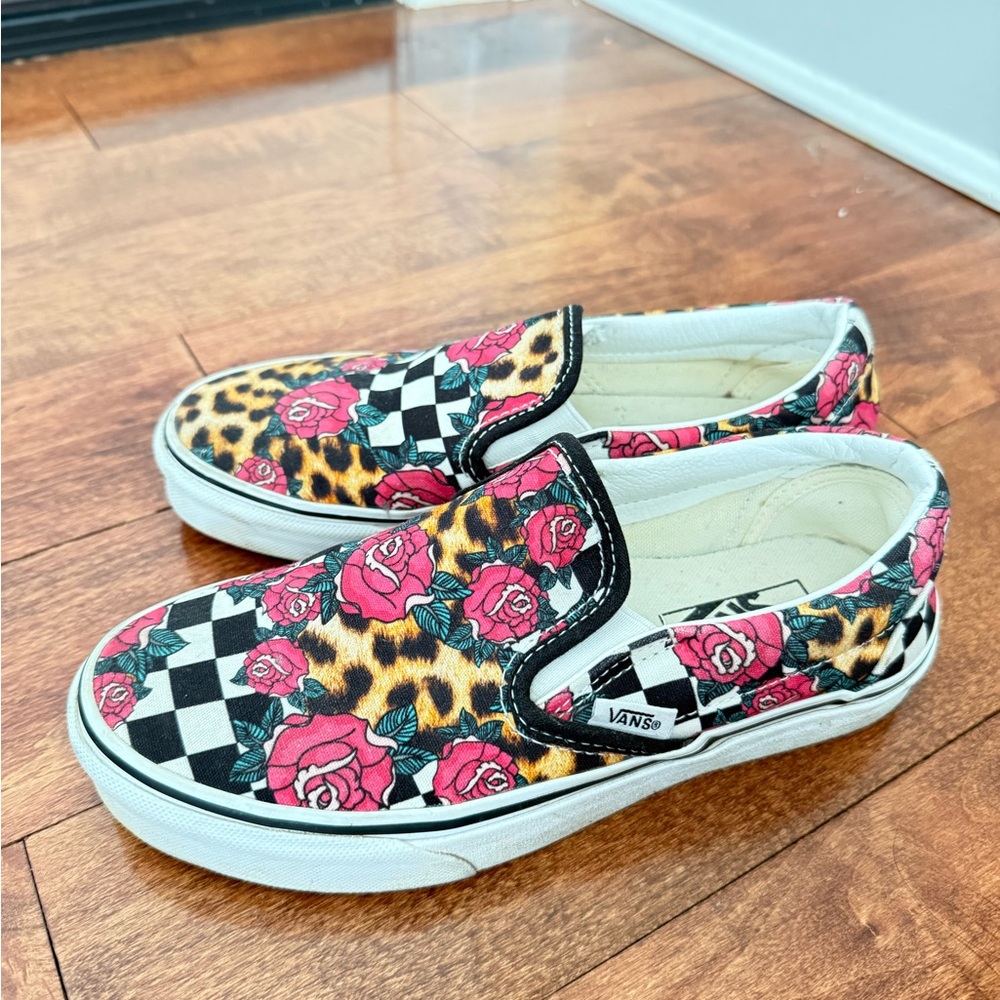 Vans Rose and Leopard Print Slip-On Sneakers